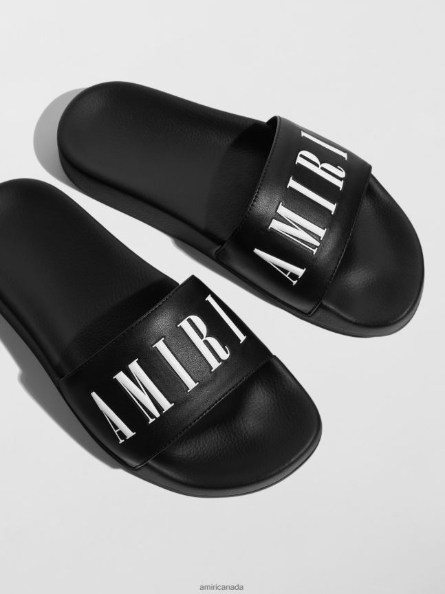 Shoes AMIRI Logo Pool Slide Black/White Kids ZXNJX8382