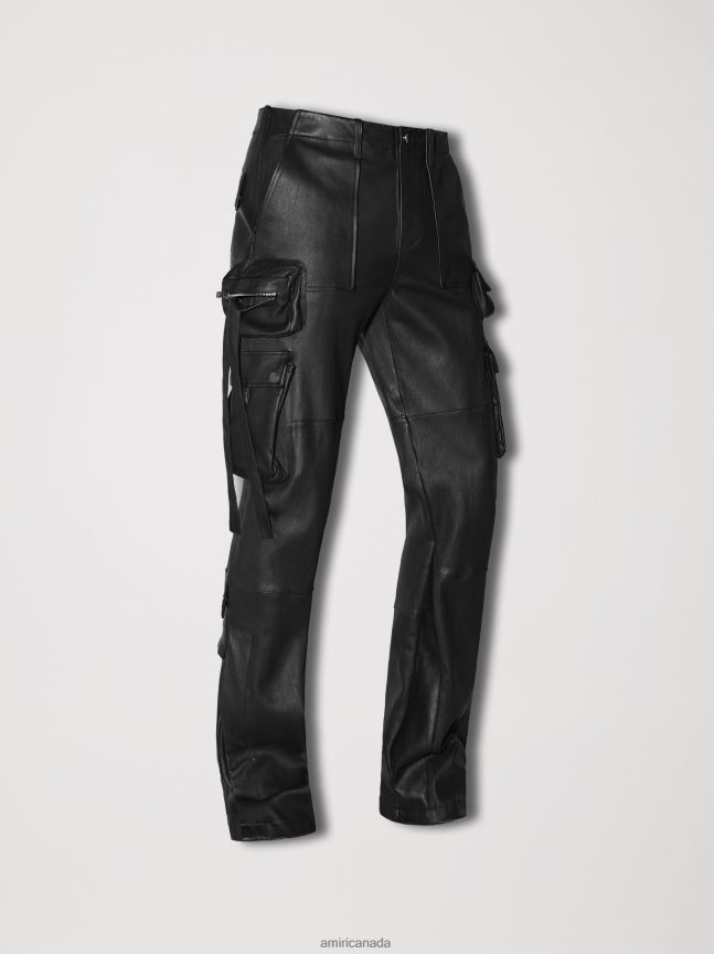 Clothing AMIRI Leather Flair Cargo Black Men ZXNJX8176