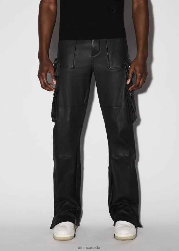 Clothing AMIRI Leather Flair Cargo Black Men ZXNJX8176