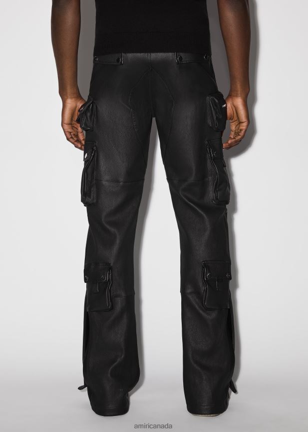 Clothing AMIRI Leather Flair Cargo Black Men ZXNJX8176