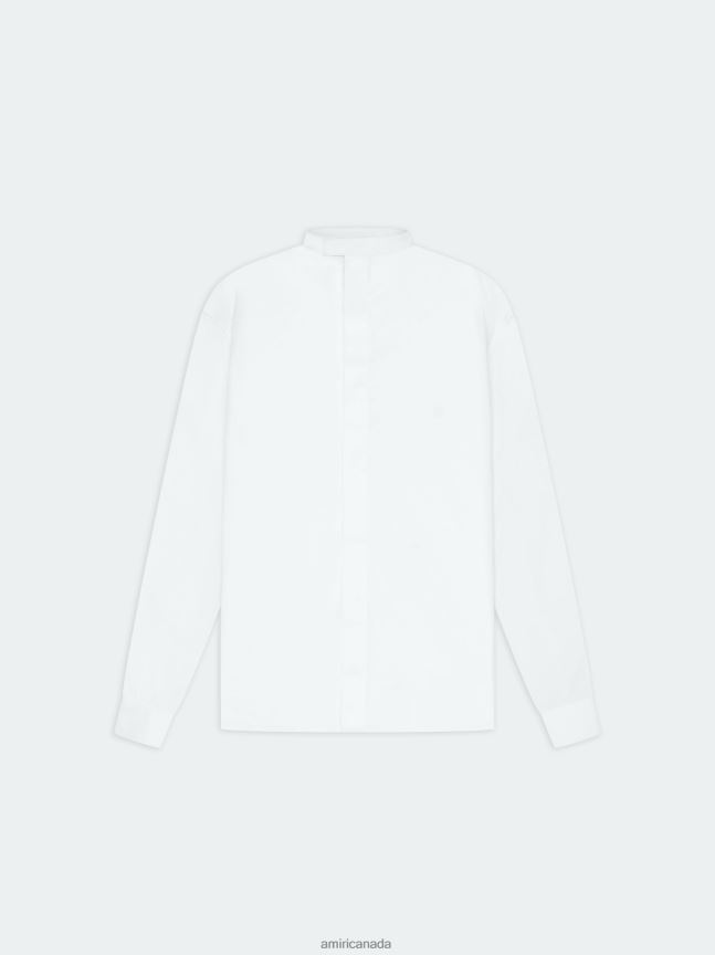 Clothing AMIRI Mandarin Poplin Shirt White Men ZXNJX8105