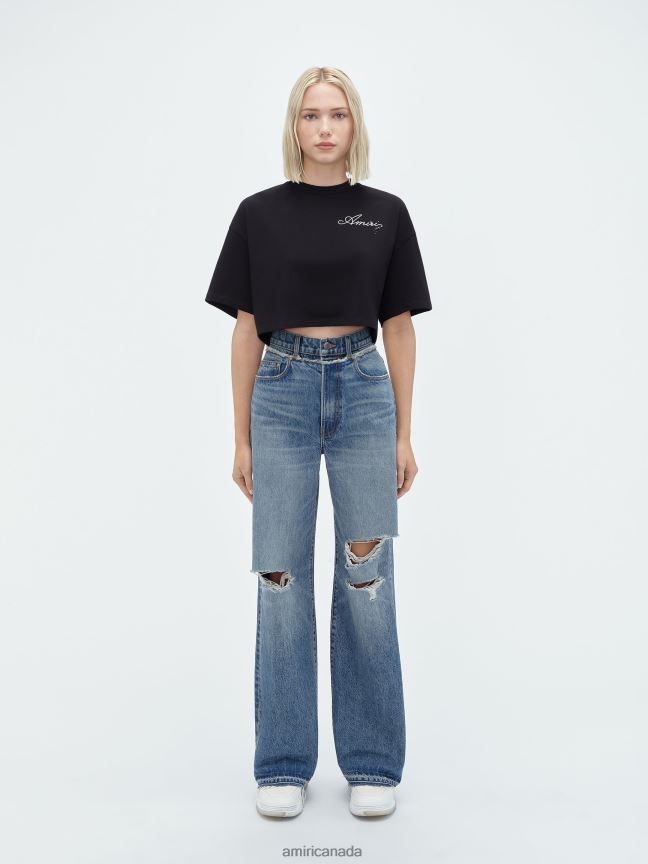 Clothing AMIRI Champagne Cropped Tee Black Women ZXNJX8243