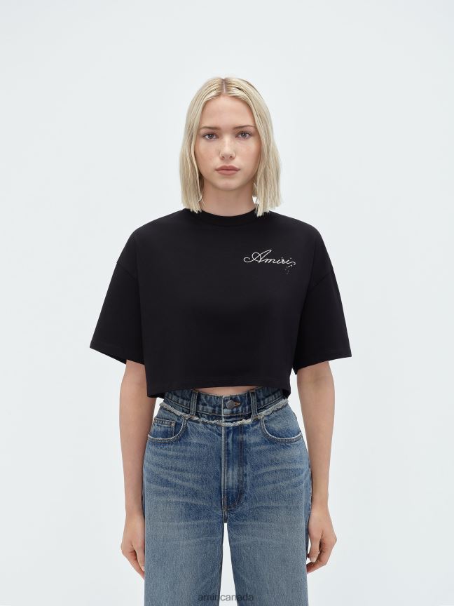 Clothing AMIRI Champagne Cropped Tee Black Women ZXNJX8243