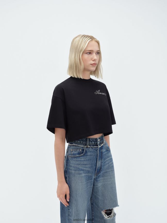 Clothing AMIRI Champagne Cropped Tee Black Women ZXNJX8243