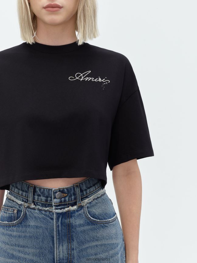 Clothing AMIRI Champagne Cropped Tee Black Women ZXNJX8243