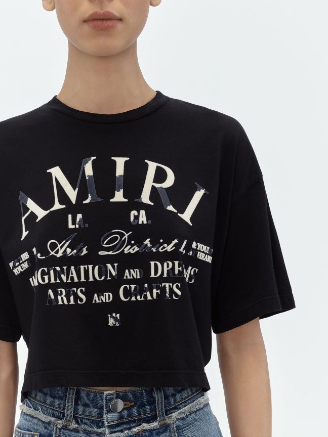 Clothing AMIRI Distressed Arts District Tee Black Women ZXNJX8245